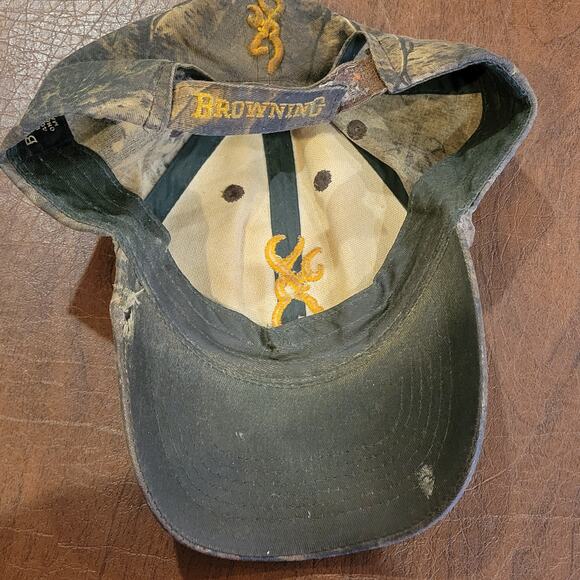Vintage Browning hat camouflage camo adjustable strap hunting khaki one size - Picture 8 of 9